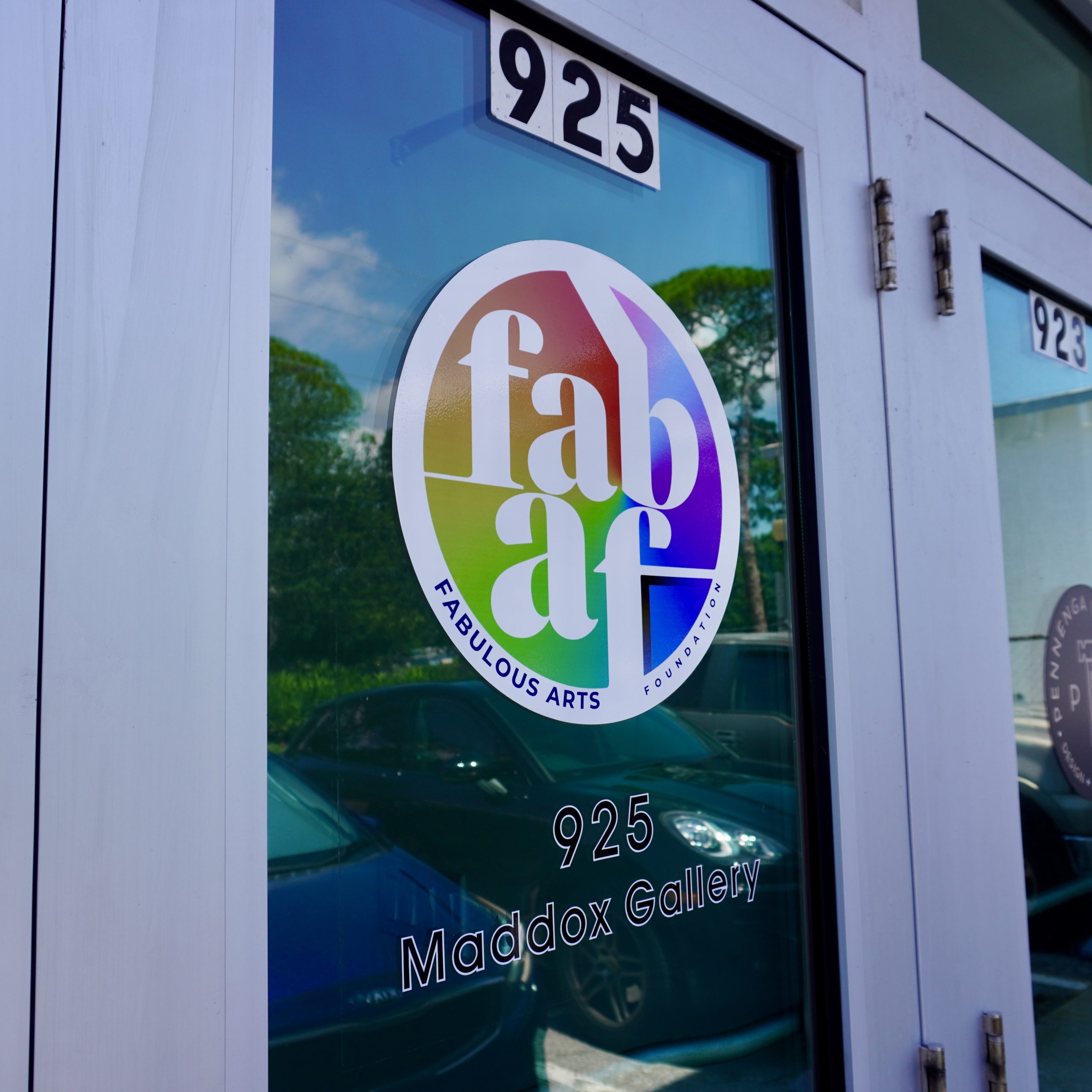 Exterior door for the Fabulous Arts Foundation Maddox Gallery.